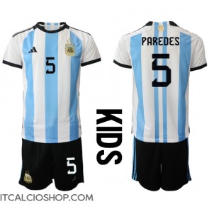 Argentina Leandro Paredes #5 Prima Maglia Bambino Mondiali 2022 Manica Corta (+ Pantaloni corti)